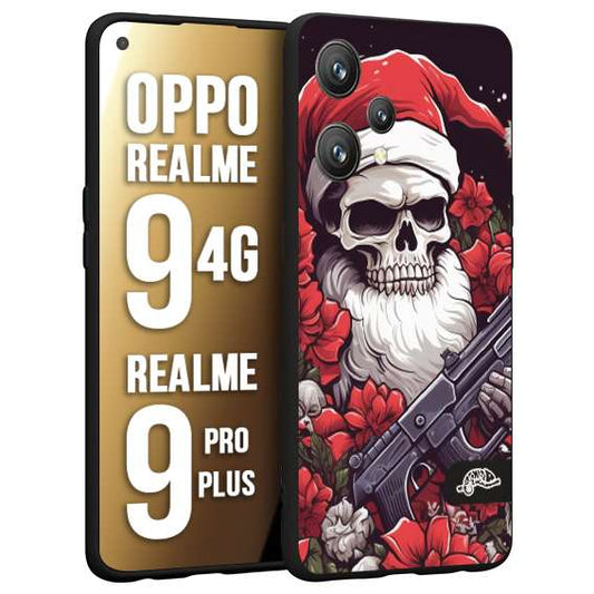 CUSTOMIZZA - Custodia cover nera morbida in tpu compatibile per Oppo Realme 9 4G - 9 PRO PLUS teschio natale santa claus fiori tattoo disegnato