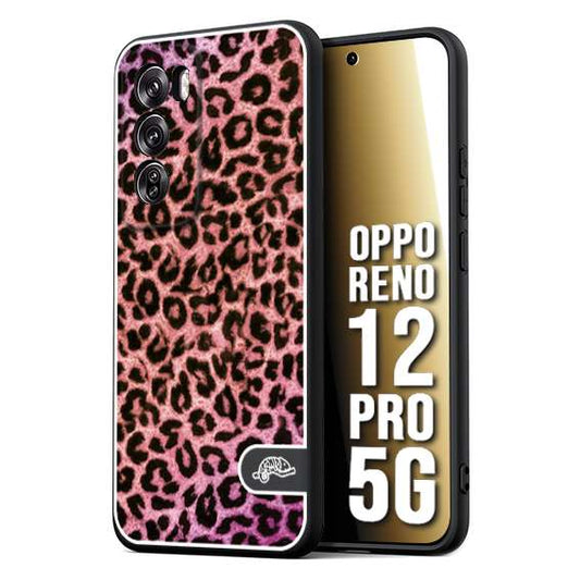 CUSTOMIZZA - Custodia cover nera morbida in tpu compatibile per Oppo Reno 12 PRO 5G leopardato maculato donna rosa leopard
