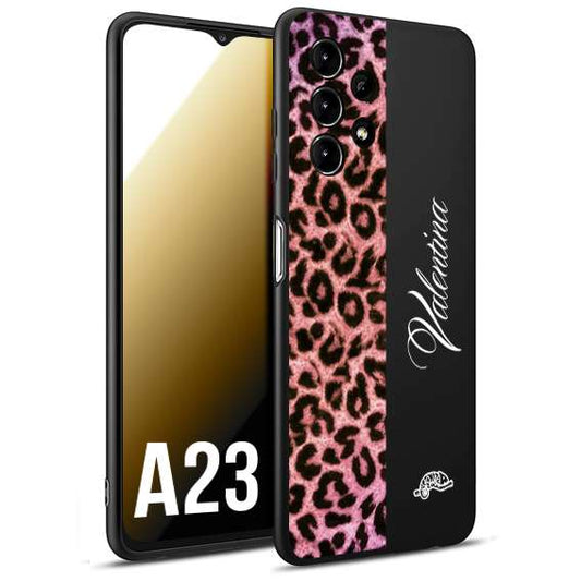 CUSTOMIZZA - Custodia cover nera morbida in tpu compatibile per Samsung A23 leopardato rosa fucsia personalizzata nome iniziali