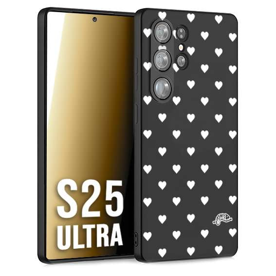 CUSTOMIZZA - Custodia cover nera morbida in tpu compatibile per Samsung S25 ULTRA cuori pois bianchi donna pin up vintage