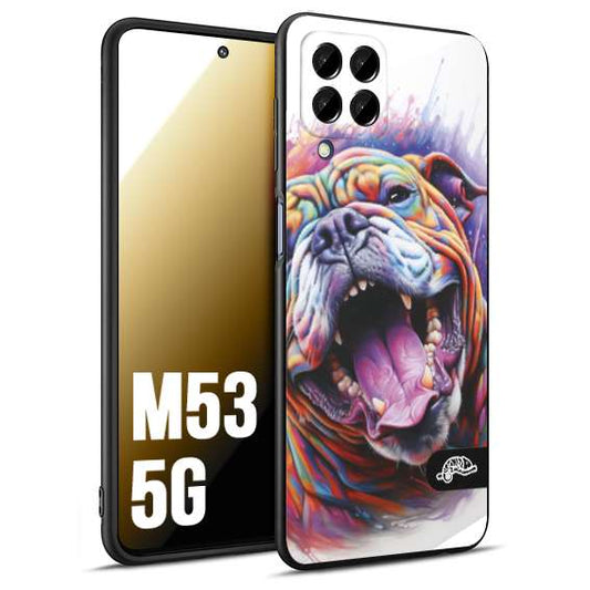 CUSTOMIZZA - Custodia cover nera morbida in tpu compatibile per Samsung M53 5G animali color bulldog cane dog colori vibranti disegnato schizzo