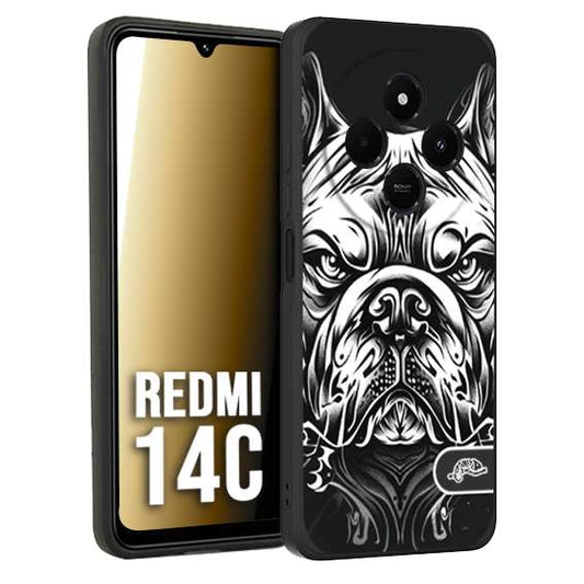 CUSTOMIZZA - Custodia cover nera morbida in tpu compatibile per Xiaomi Redmi 14C bulldog bianco a rilievo disegnato tattoo tatuaggio