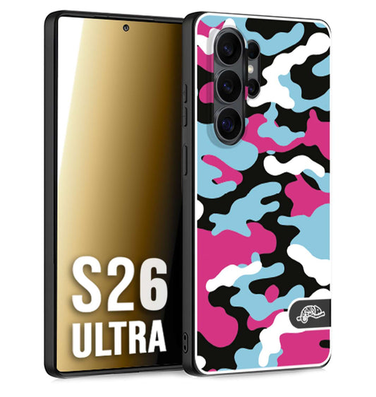 CUSTOMIZZA - Custodia cover nera morbida in tpu compatibile per Samsung S26 ULTRA camouflage mimetico militare fucsia celeste