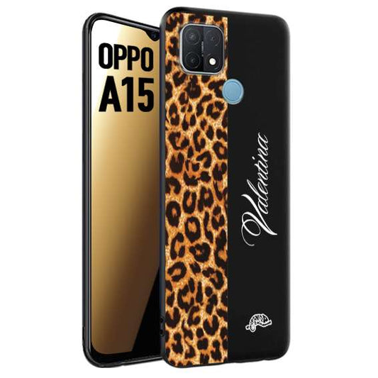 CUSTOMIZZA - Custodia cover nera morbida in tpu compatibile per Oppo A15 custom nome scritta leopardato maculato donna marrone leopard