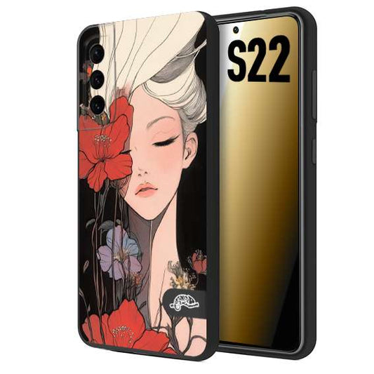 CUSTOMIZZA - Custodia cover nera morbida in tpu compatibile per Samsung S22 woman flower Fantasia Floreale Design Donna e Fiori, Retro Artistico