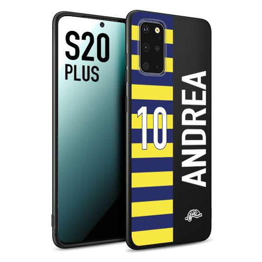 CUSTOMIZZA - Custodia cover nera morbida in tpu compatibile per Samsung S20 PLUS personalizzata calcio football nome e numero calciatori giallo blu