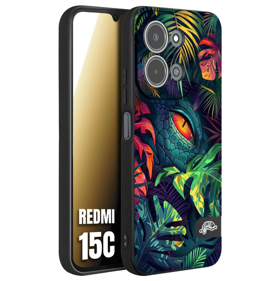 CUSTOMIZZA - Custodia cover nera morbida in tpu compatibile per Xiaomi Redmi 15C animali color giungla tropicale occhio di coccodrillo alligatore disegnato