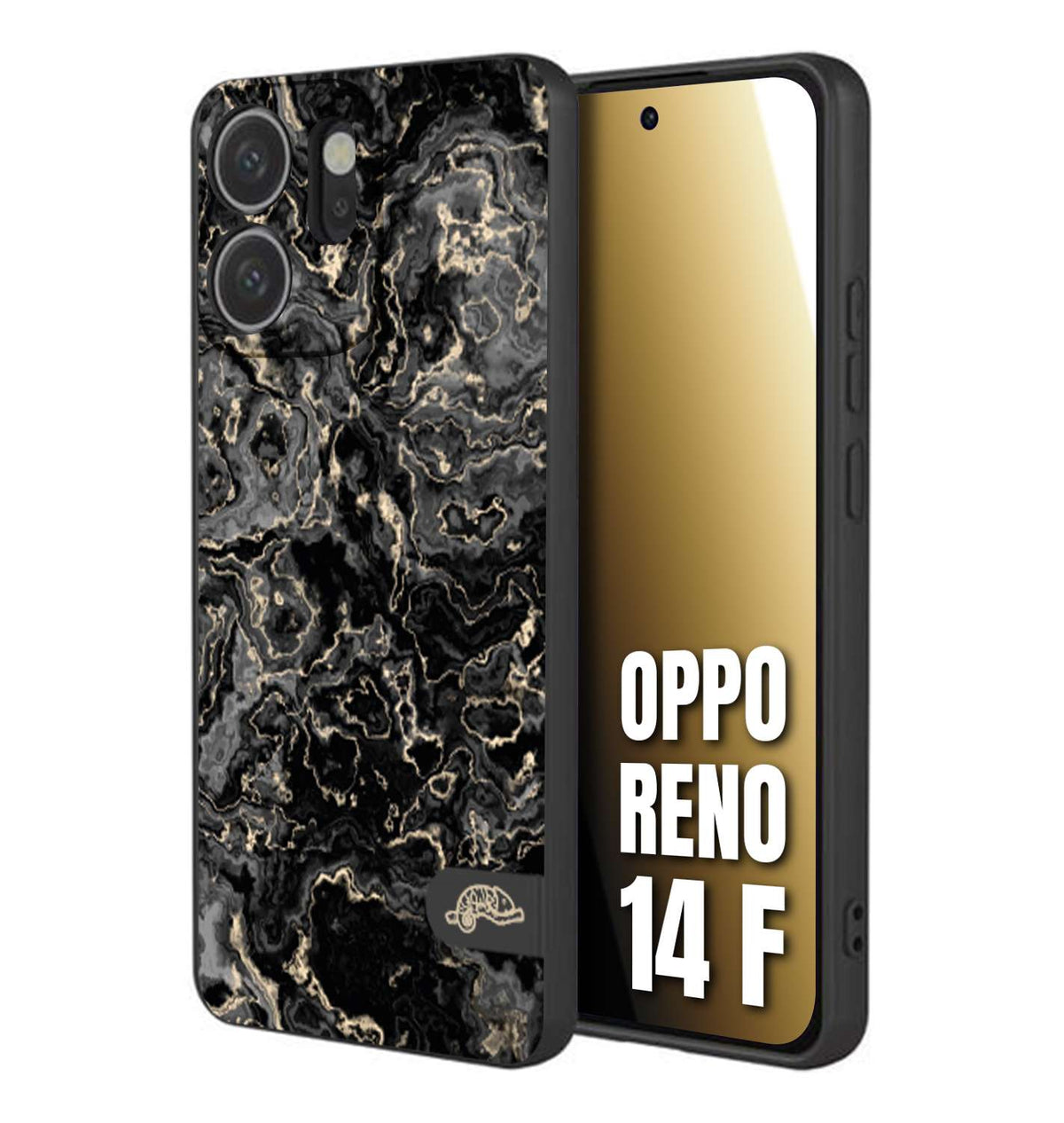 CUSTOMIZZA - Custodia cover nera morbida in tpu compatibile per Oppo Reno 14 F effetto marmo marble nero black venature dorato pietra