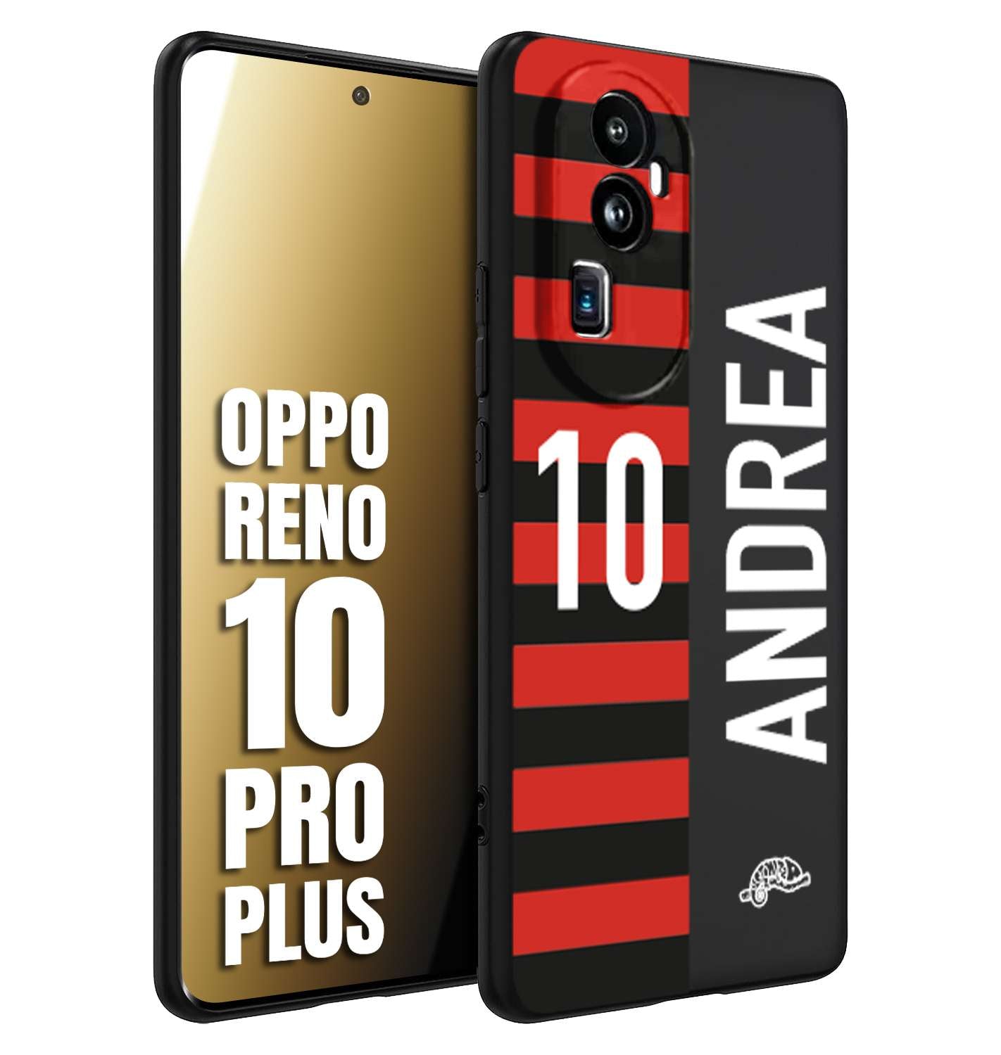 CUSTOMIZZA - Custodia cover nera morbida in tpu compatibile per Oppo Reno 10 PRO PLUS personalizzata calcio football nome e numero calciatori rossonera
