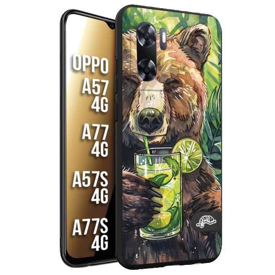 CUSTOMIZZA - Custodia cover nera morbida in tpu compatibile per Oppo A57 - A77 - A57S - A77S (4G) estate disegnata cocktails animali simpatici orso bear negroni