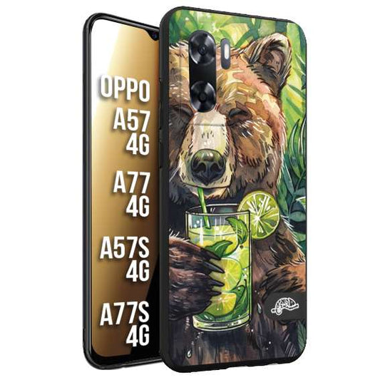 CUSTOMIZZA - Custodia cover nera morbida in tpu compatibile per Oppo A57 - A77 - A57S - A77S (4G) estate disegnata cocktails animali simpatici orso bear negroni