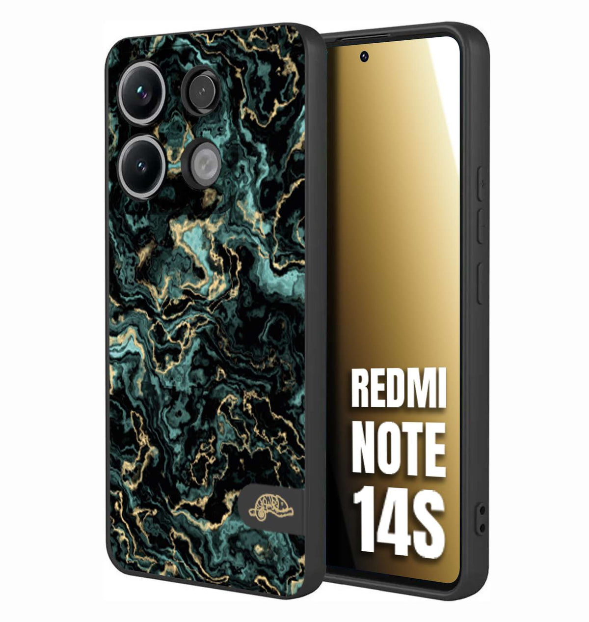 CUSTOMIZZA - Custodia cover nera morbida in tpu compatibile per Xiaomi Redmi Note 14S effetto marmo marble verde green venature dorato pietra