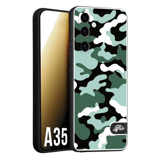CUSTOMIZZA - Custodia cover nera morbida in tpu compatibile per Samsung A35 5G camouflage mimetico militare verde green