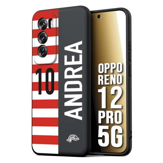 CUSTOMIZZA - Custodia cover nera morbida in tpu compatibile per Oppo Reno 12 PRO 5G personalizzata calcio football nome e numero calciatori bianco rossa