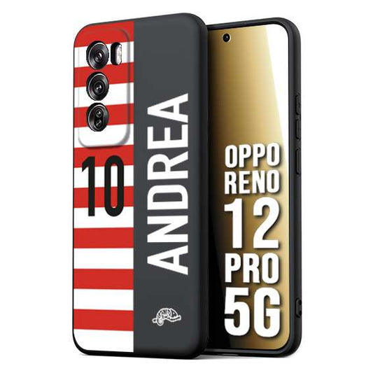 CUSTOMIZZA - Custodia cover nera morbida in tpu compatibile per Oppo Reno 12 PRO 5G personalizzata calcio football nome e numero calciatori bianco rossa