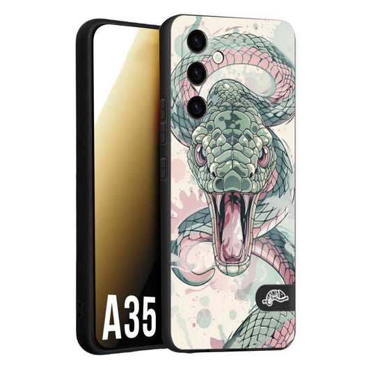 CUSTOMIZZA - Custodia cover nera morbida in tpu compatibile per Samsung A35 5G snake pink green serpente tatuaggio tattoo disegnato a mano