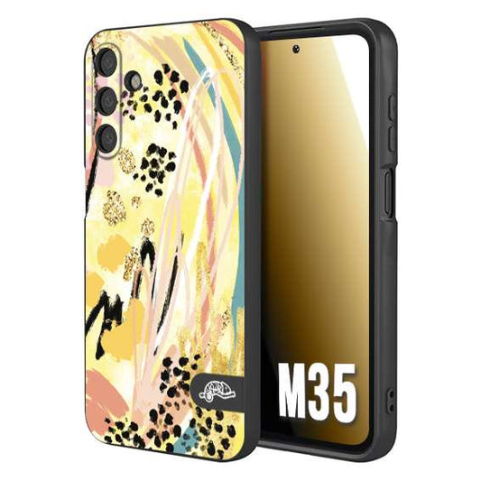 CUSTOMIZZA - Custodia cover nera morbida in tpu compatibile per Samsung M35 astratti donna flower fantasia estate gialla rosa leopardata