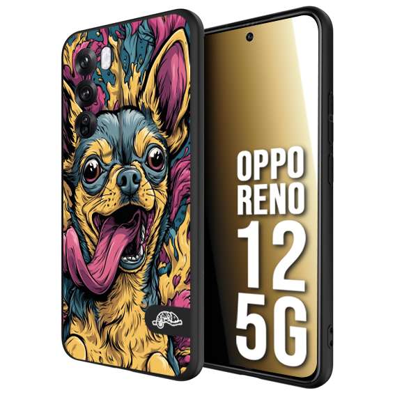 CUSTOMIZZA - Custodia cover nera morbida in tpu compatibile per Oppo Reno 12 5G Chihuahua illustrazione cane pop art cane street art cartone animato