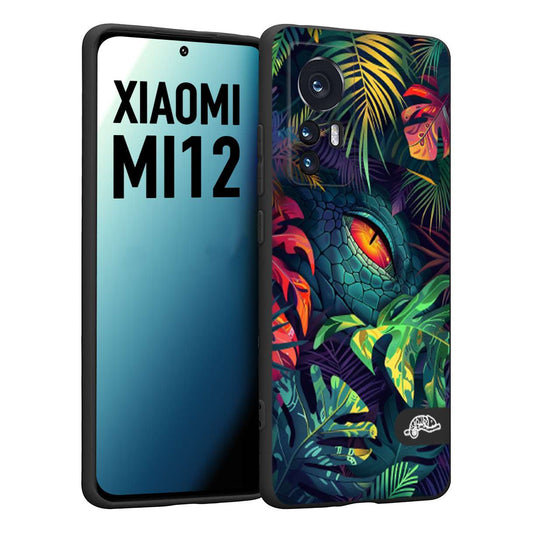CUSTOMIZZA - Custodia cover nera morbida in tpu compatibile per Xiaomi 12 5G animali color giungla tropicale occhio di coccodrillo alligatore disegnato
