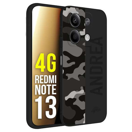 CUSTOMIZZA - Custodia cover nera morbida in tpu compatibile per Xiaomi Redmi Note 13 4G camouflage mimetico militare personalizzata nome