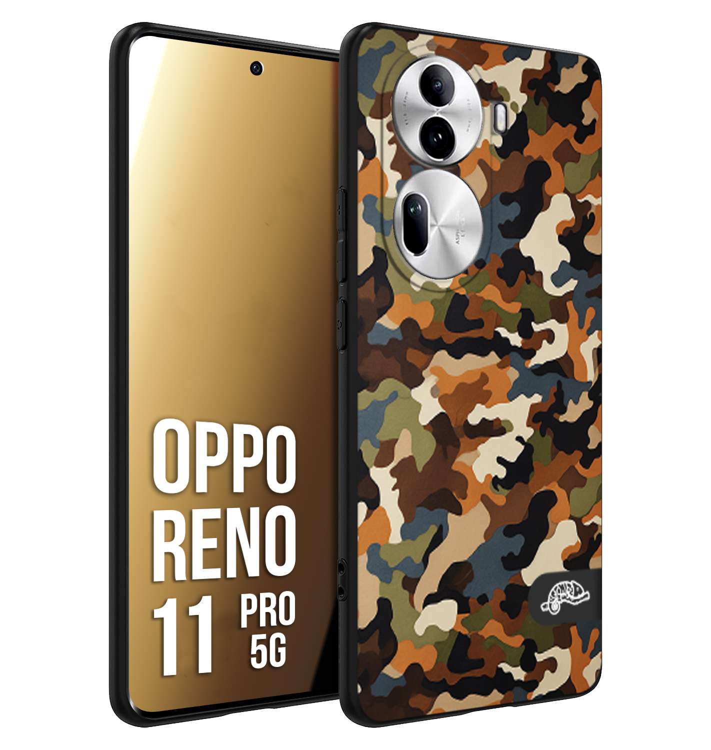 CUSTOMIZZA - Custodia cover nera morbida in tpu compatibile per Oppo Reno 11 PRO 5G camouflage mimetico militare moderno blu marrone beige