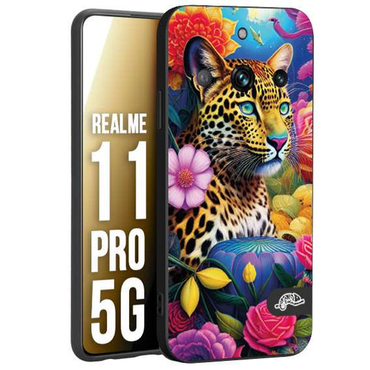 CUSTOMIZZA - Custodia cover nera morbida in tpu compatibile per Oppo Realme 11 PRO 5G astratti donna flower fantasia leopardo ghepardo animali colorati