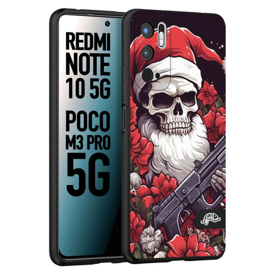 CUSTOMIZZA - Custodia cover nera morbida in tpu compatibile per Xiaomi Redmi Note 10 5G - Poco M3 Pro 5G teschio natale santa claus fiori tattoo disegnato