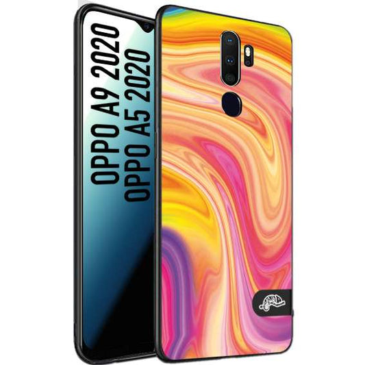 CUSTOMIZZA - Custodia cover nera morbida in tpu compatibile per Oppo A9 2020 - A5 2020 colorata fantasia vortice marmo onde rosa fucsia gialla