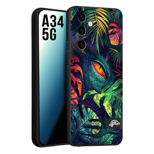 CUSTOMIZZA - Custodia cover nera morbida in tpu compatibile per Samsung A34 5G animali color giungla tropicale occhio di coccodrillo alligatore disegnato