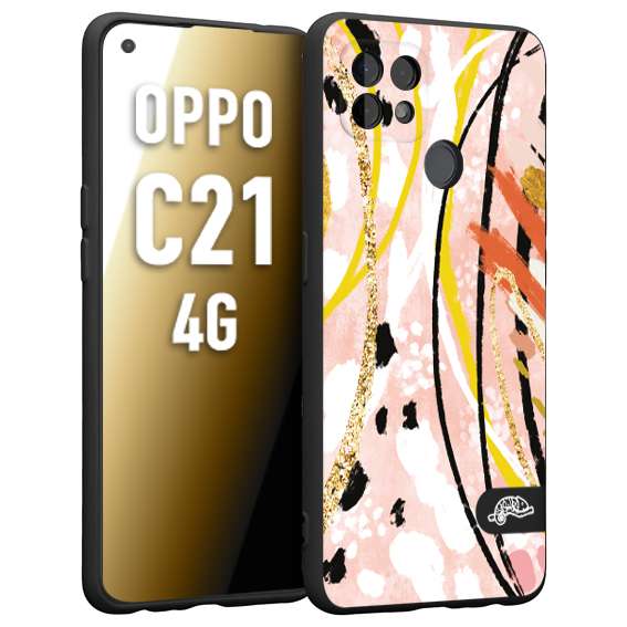 CUSTOMIZZA - Custodia cover nera morbida in tpu compatibile per Oppo Realme C21 4G fiori astratti donna zebrato leopardato fantasia dorata gialla rosa colorata