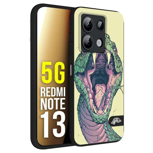 CUSTOMIZZA - Custodia cover nera morbida in tpu compatibile per Xiaomi Redmi Note 13 5G snake yellow green serpente tatuaggio tattoo disegnato a mano