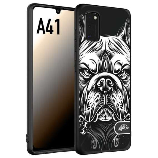 CUSTOMIZZA - Custodia cover nera morbida in tpu compatibile per Samsung A41 bulldog bianco a rilievo disegnato tattoo tatuaggio