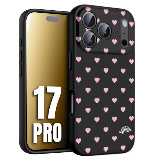 CUSTOMIZZA - Custodia cover nera morbida in tpu compatibile per iPhone 17 PRO cuori pois rosa su nero donna pin up vintage