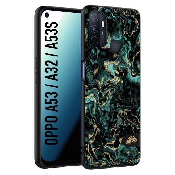 CUSTOMIZZA - Custodia cover nera morbida in tpu compatibile per Oppo A53 - A32 - A53S effetto marmo marble verde green venature dorato pietra