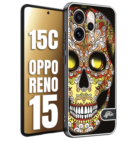 CUSTOMIZZA - Custodia cover nera morbida in tpu compatibile per Oppo Reno 15 - Reno 15Cteschio messicano Mexican skull giallo rosso arancio