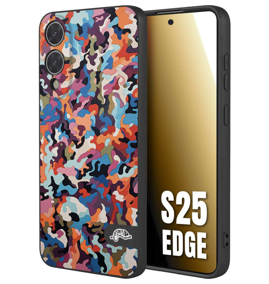 CUSTOMIZZA - Custodia cover nera morbida in tpu compatibile per Samsung S25 EDGE camouflage mimetico militare moderno blu arancio rosa