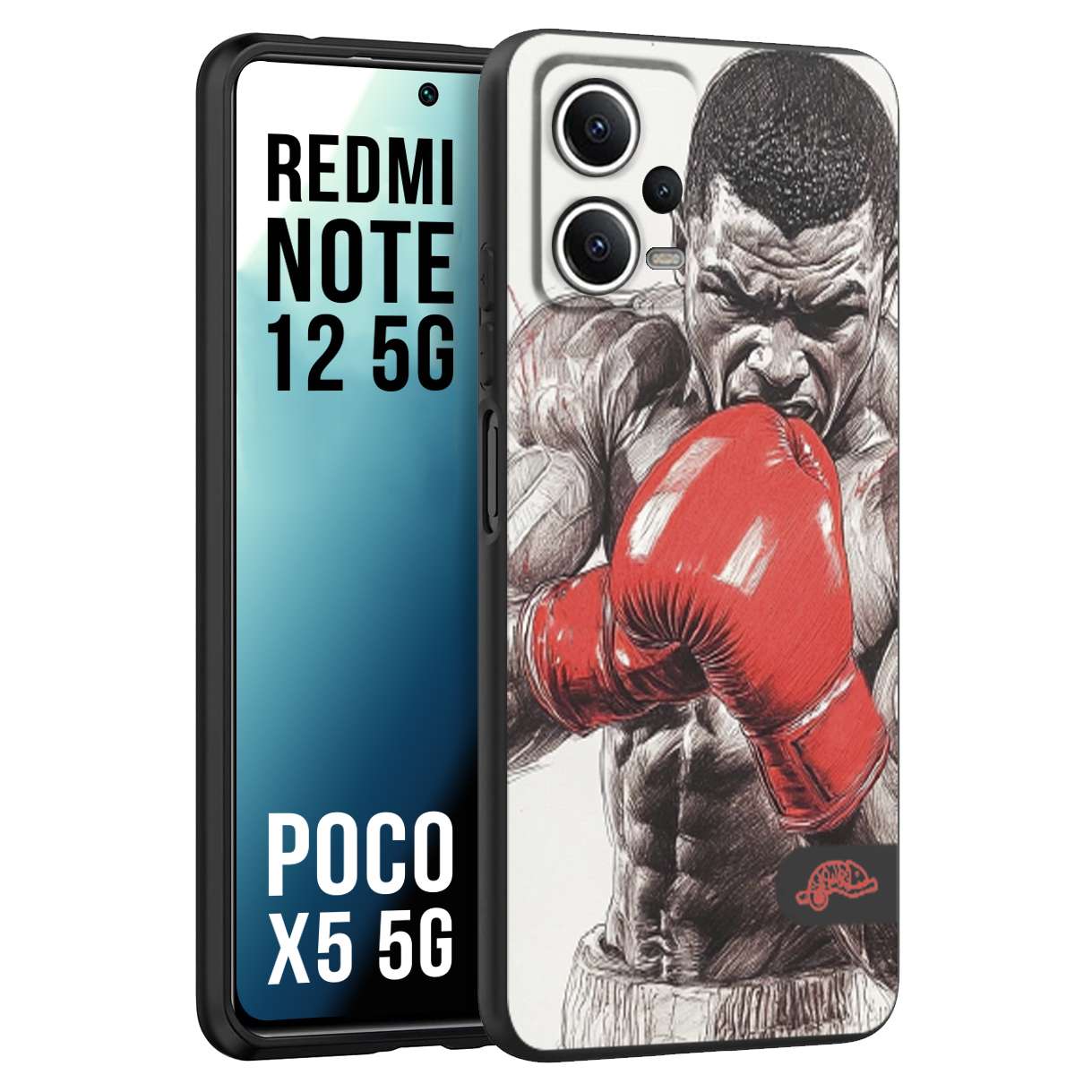 CUSTOMIZZA - Custodia cover nera morbida in tpu compatibile per Xiaomi Redmi Note 12 5G - POCO X5 5G pugilato pugili disegno tattoo guantoni box pesi massimi gancio