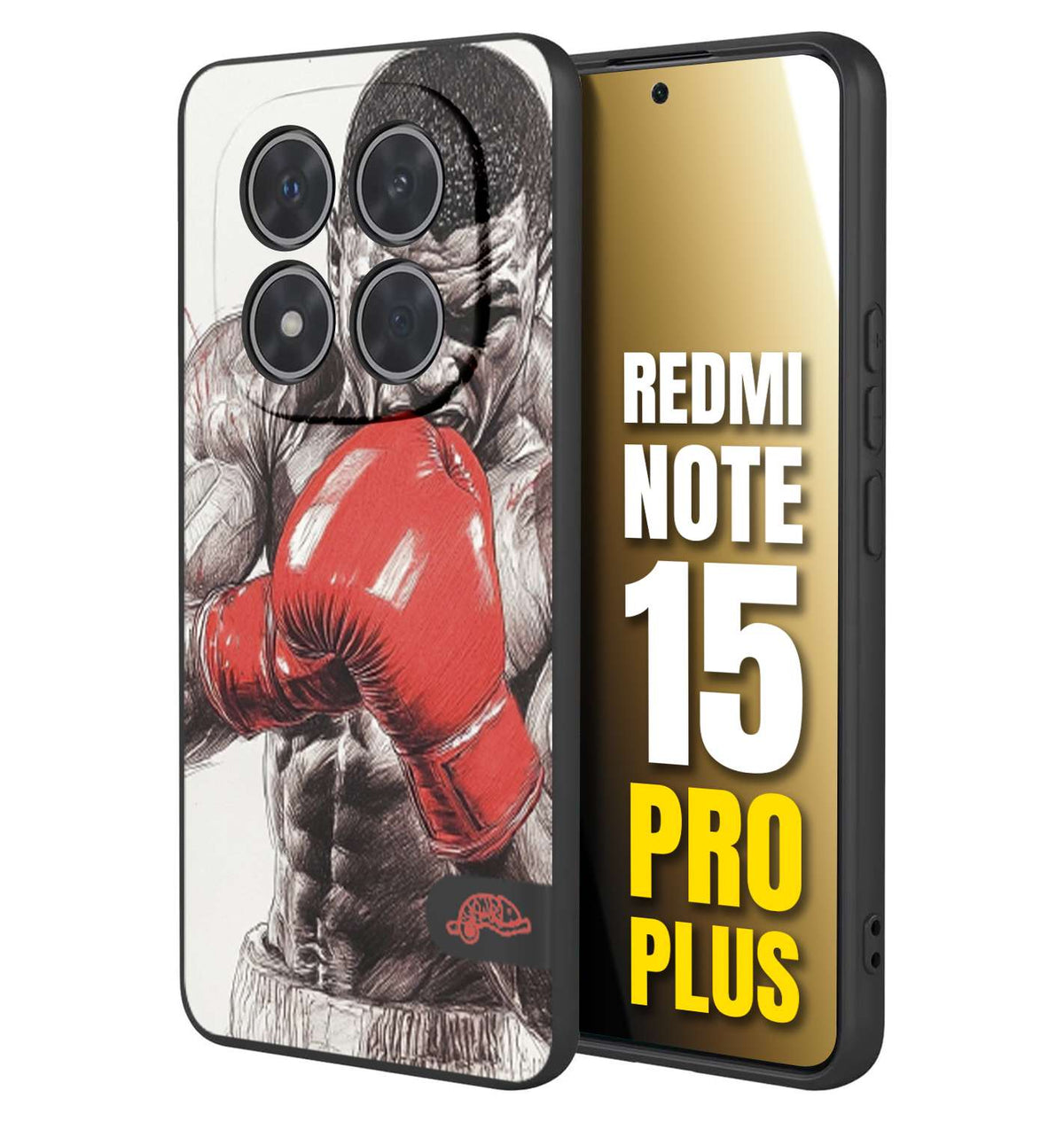 CUSTOMIZZA - Custodia cover nera morbida in tpu compatibile per Xiaomi Redmi Note 15 PRO PLUS pugilato pugili disegno tattoo guantoni box pesi massimi gancio