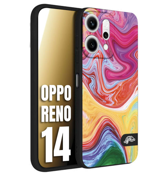 CUSTOMIZZA - Custodia cover nera morbida in tpu compatibile per Oppo Reno 14 colorata fantasia vortice marmo onde verde fucsia gialla