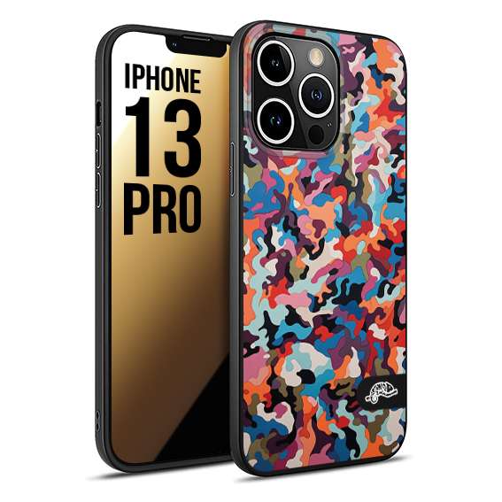 CUSTOMIZZA - Custodia cover nera morbida in tpu compatibile per iPhone 13 PRO camouflage mimetico militare moderno blu arancio rosa