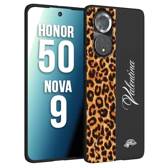 CUSTOMIZZA - Custodia cover nera morbida in tpu compatibile per Huawei Nova 9 - Honor 50 custom nome scritta leopardato maculato donna marrone leopard
