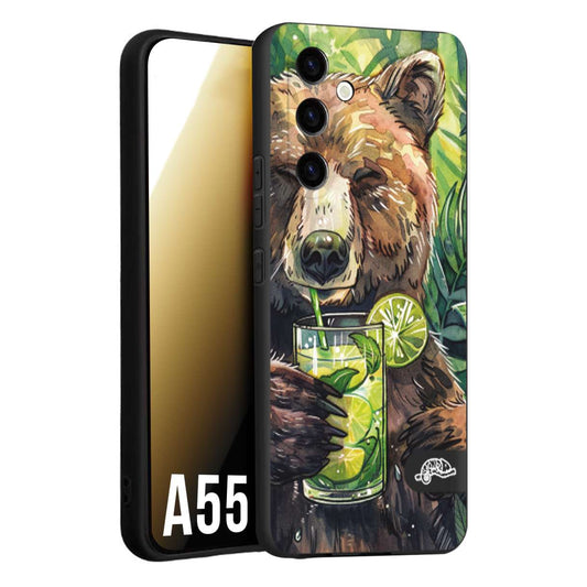 CUSTOMIZZA - Custodia cover nera morbida in tpu compatibile per Samsung A55 5G estate disegnata cocktails animali simpatici orso bear negroni