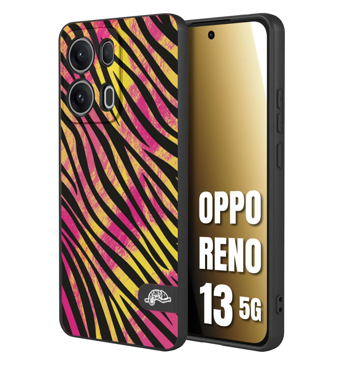 CUSTOMIZZA - Custodia cover nera morbida in tpu compatibile per Oppo Reno 13 5G zebrata maculata a rilievo soft touch donna fucsia gialla