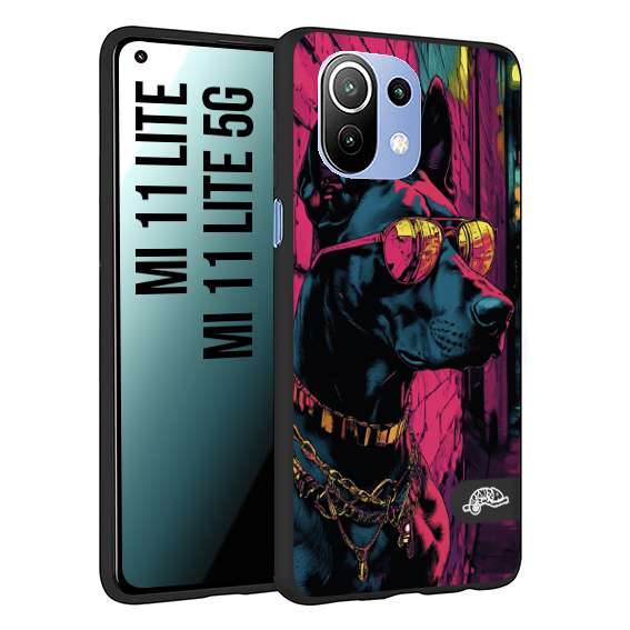 CUSTOMIZZA - Custodia cover nera morbida in tpu compatibile per Xiaomi Mi 11 Lite / Mi 11 Lite 5G animali cyberpunk dobermann cane street dog fucsia blu