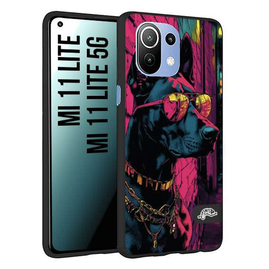 CUSTOMIZZA - Custodia cover nera morbida in tpu compatibile per Xiaomi Mi 11 Lite / Mi 11 Lite 5G animali cyberpunk dobermann cane street dog fucsia blu