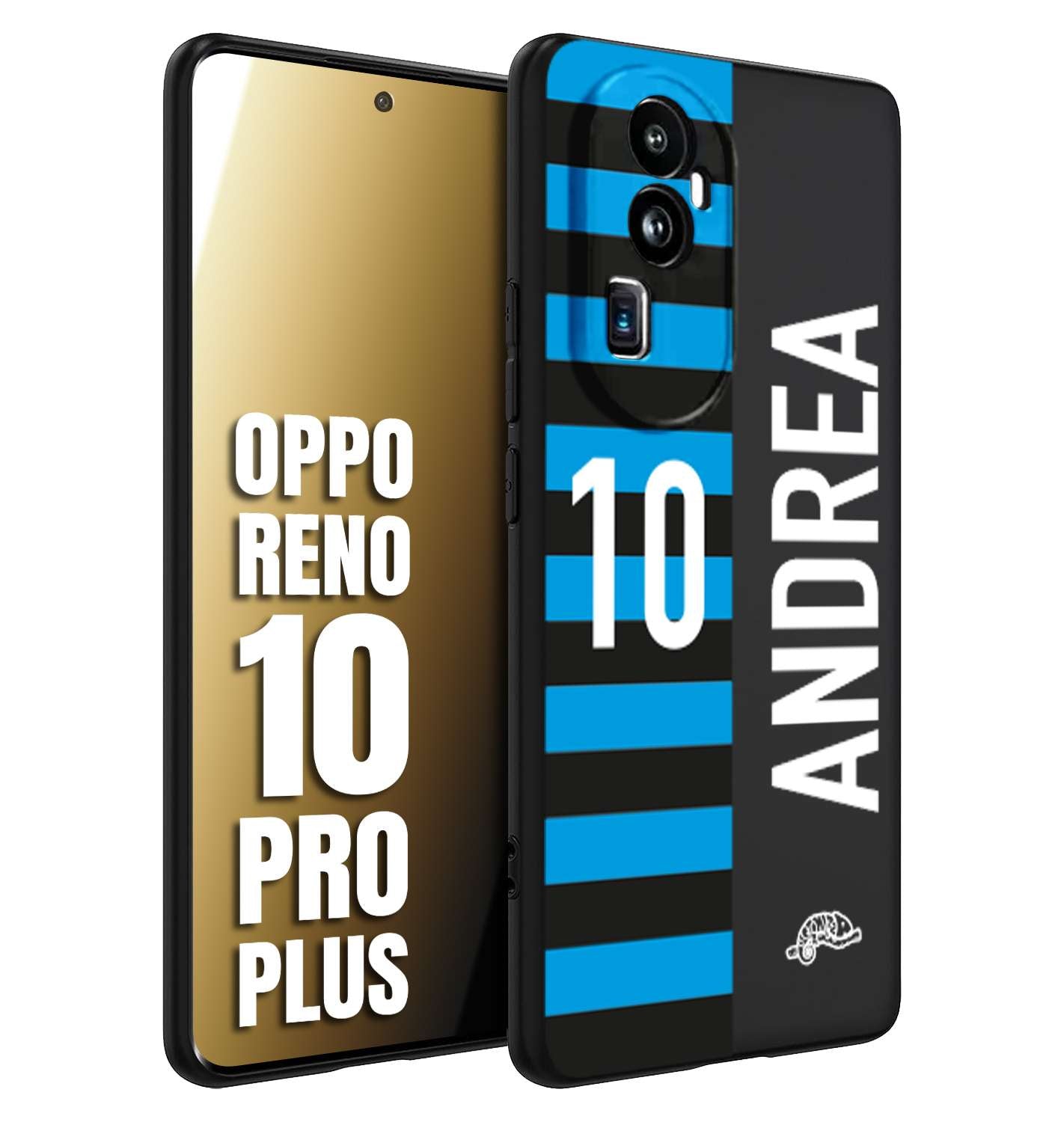 CUSTOMIZZA - Custodia cover nera morbida in tpu compatibile per Oppo Reno 10 PRO PLUS personalizzata calcio football nome e numero calciatori nerazzurra