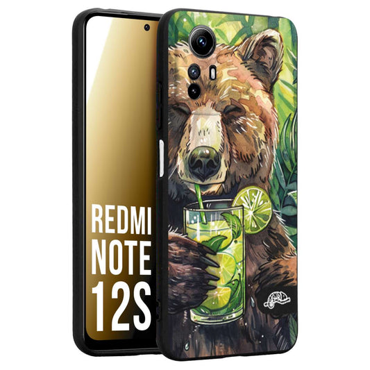 CUSTOMIZZA - Custodia cover nera morbida in tpu compatibile per Xiaomi Redmi Note 12S estate disegnata cocktails animali simpatici orso bear negroni