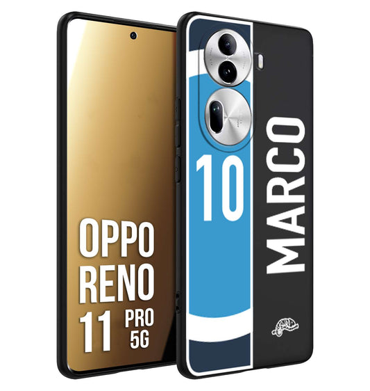 CUSTOMIZZA - Custodia cover nera morbida in tpu compatibile per Oppo Reno 11 PRO 5G personalizzata calcio football nome e numero calciatori biancoazzurri bianco celesti