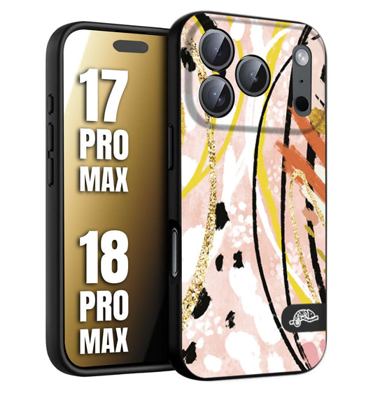 CUSTOMIZZA - Custodia cover nera morbida in tpu compatibile per iPhone 17 PRO MAX - 18 PRO MAX fiori astratti donna zebrato leopardato fantasia dorata gialla rosa colorata