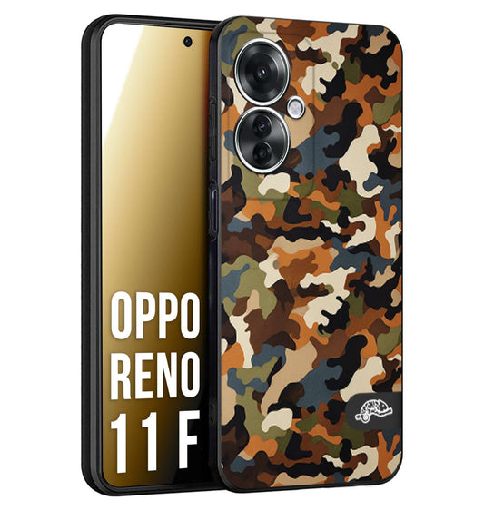 CUSTOMIZZA - Custodia cover nera morbida in tpu compatibile per Oppo Reno 11 F 5G camouflage mimetico militare moderno blu marrone beige